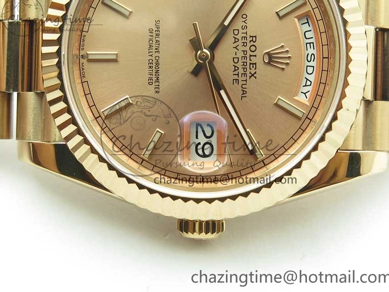 on 904 228239 Day-Date Version Dial President Stick Markers A2836 Bracelet RG RG RG New BP Dial 40mm 0313